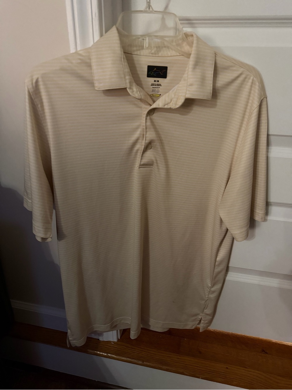 Greg Norman Men’s Yellow/White Striped Performance Polo
